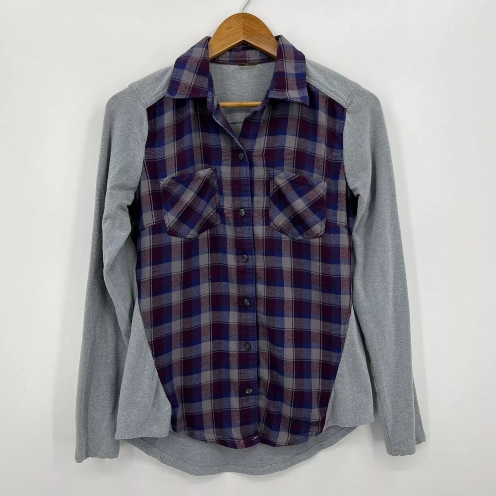Marmot Womens Small Purple Plaid Flannel Mixed Media Long Sleeve Button Down Top
